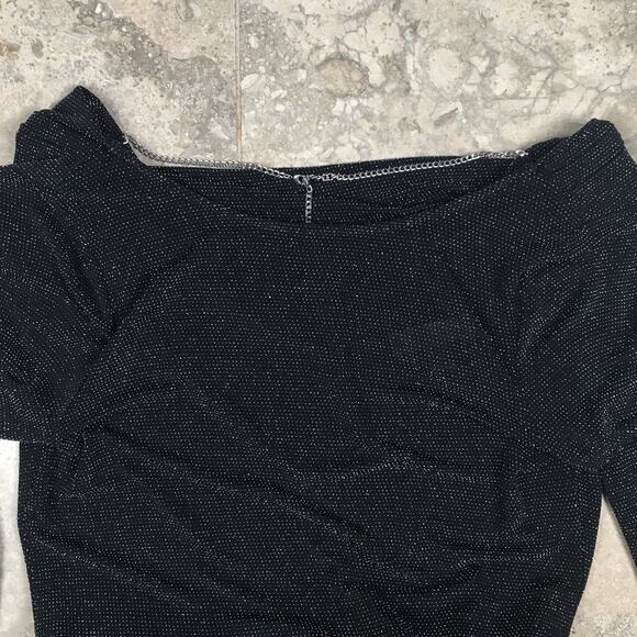 Michael Kors Sparkly Long Sleeve Cowl Back Black Blouse Top Metallic Size Medium - Picture 5 of 16